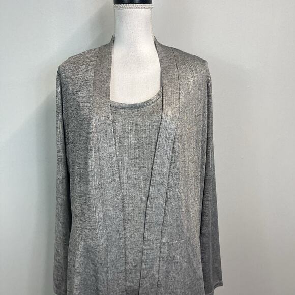 Susan Graver Cardigan Jacket & Tank Set size Extra Large Silver Gray Stretch - Picture 2 of 10